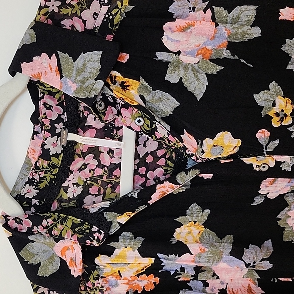 Free People Hold On To Me black floral mixed media button-down blouse Size XS - Picture 12 of 16